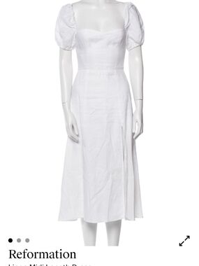 Reformation White Sweetheart Puff-Sleeve Midi Dress